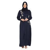 Front Open cuff sleeves Embroidery Abaya-Navy Blue